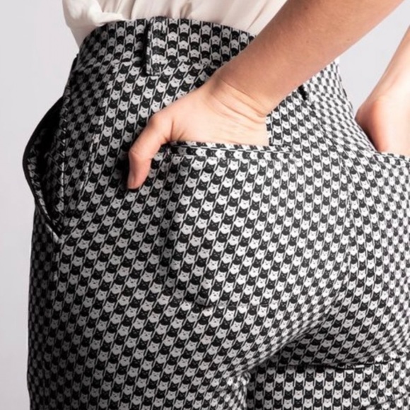Betabrand Catstooth Dress Yoga Pants Black White Cat Print Size Small Petite - Picture 6 of 13